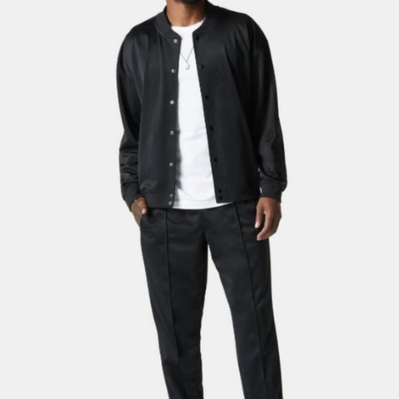 Nordstrom Varsity Jacket Casual Snap Front Nylon Wool Knit BLACK SZ SMALL NEW! - Picture 3 of 16